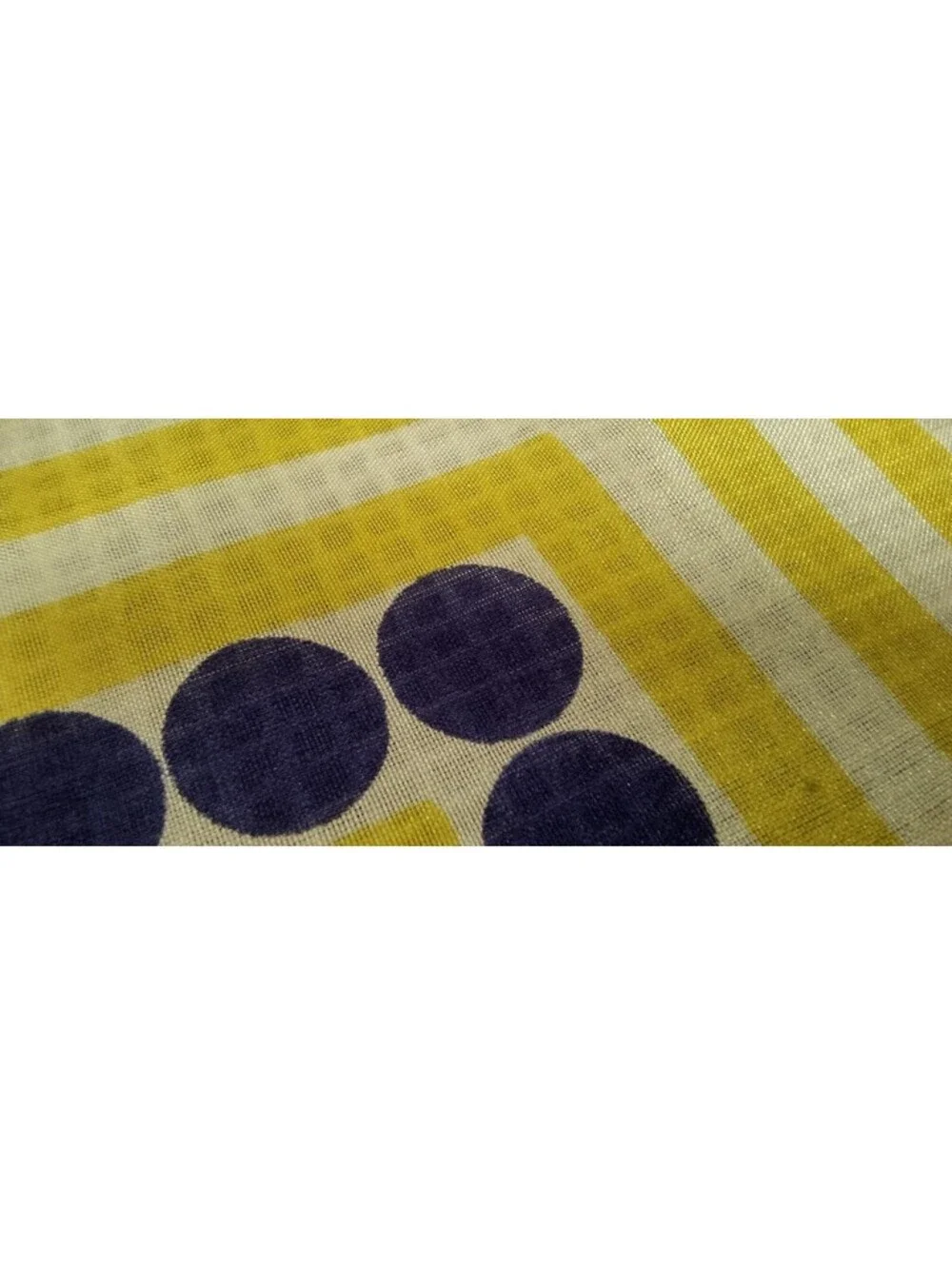 Vintage 1950s Pure Silk Handkerchief Royal Blue Polka Dot White & Yellow Stripes